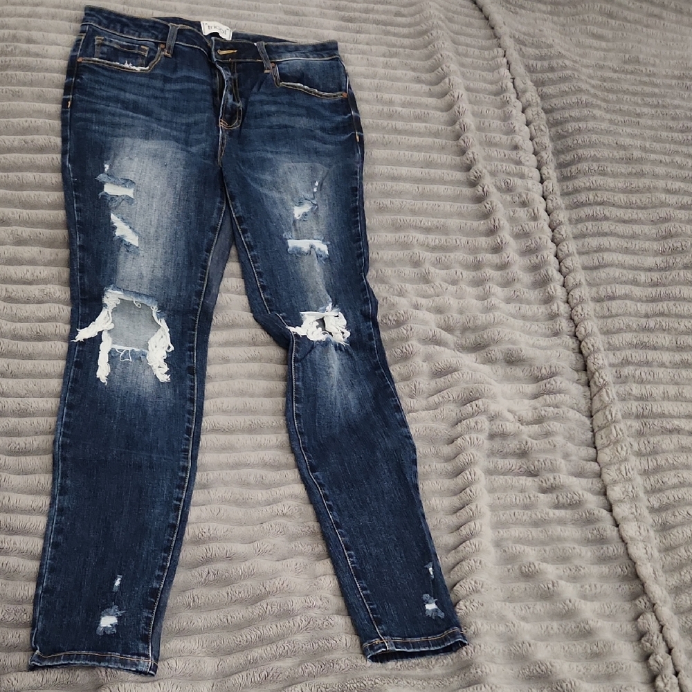 Tricot Dark Distressed Skinny Jeans